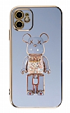 Eiroo iPhone 11 Candy Bear Standlı Mavi Silikon Kılıf
