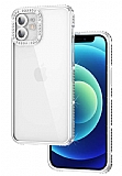 Eiroo iPhone 11 Kamera Korumalı Taşlı Silver Silikon Kılıf