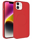 Eiroo iPhone 11 MagSafe Özellikli Kırmızı Silikon Kılıf
