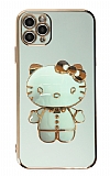 Eiroo iPhone 11 Pro Aynalı Kitty Standlı Yeşil Silikon Kılıf