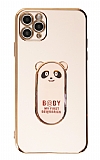 Eiroo iPhone 11 Pro Baby Panda Standl Pembe Silikon Klf