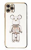 Eiroo iPhone 11 Pro Candy Bear Standlı Beyaz Silikon Kılıf