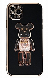 Eiroo iPhone 11 Pro Candy Bear Standlı Siyah Silikon Kılıf