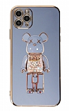 Eiroo iPhone 11 Pro Candy Bear Standlı Mavi Silikon Kılıf