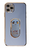 Eiroo iPhone 11 Pro Max Baby Panda Standl Mavi Silikon Klf