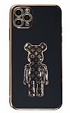 Eiroo iPhone 11 Pro Max Bearbrick Standlı Siyah Silikon Kılıf