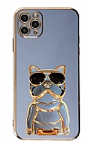 Eiroo iPhone 11 Pro Max Bulldog Standlı Mavi Silikon Kılıf