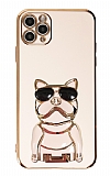 Eiroo iPhone 11 Pro Max Bulldog Standlı Pembe Silikon Kılıf