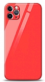 Eiroo iPhone 11 Pro Max Kamera Korumalı Silikon Kenarlı Kırmızı Cam Kılıf