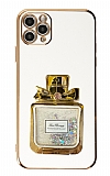 Eiroo iPhone 11 Pro Taşlı Parfüm Standlı Beyaz Silikon Kılıf