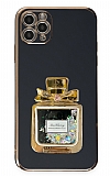 Eiroo iPhone 11 Pro Taşlı Parfüm Standlı Siyah Silikon Kılıf