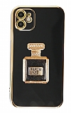 Eiroo iPhone 12 Aynalı Parfüm Standlı Siyah Silikon Kılıf