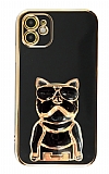 Eiroo iPhone 12 Bulldog Standlı Siyah Silikon Kılıf