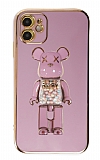 Eiroo iPhone 12 Candy Bear Standlı Mor Silikon Kılıf