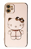 Eiroo iPhone 12 Mini Aynalı Kitty Standlı Pembe Silikon Kılıf
