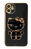 Eiroo iPhone 12 Mini Aynalı Kitty Standlı Siyah Silikon Kılıf