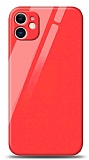 Eiroo iPhone 12 Mini Kamera Korumalı Silikon Kenarlı Kırmızı Cam Kılıf
