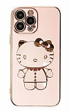 Eiroo iPhone 12 Pro Aynalı Kitty Standlı Pembe Silikon Kılıf