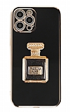 Eiroo iPhone 12 Pro Aynalı Parfüm Standlı Siyah Silikon Kılıf