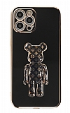 Eiroo iPhone 12 Pro Bearbrick Standlı Siyah Silikon Kılıf