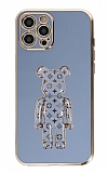 Eiroo iPhone 12 Pro Bearbrick Standl Mavi Silikon Klf