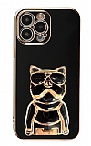 Eiroo iPhone 12 Pro Bulldog Standlı Siyah Silikon Kılıf