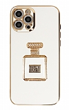 Eiroo iPhone 12 Pro Max Aynalı Parfüm Standlı Beyaz Silikon Kılıf