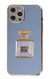 Eiroo iPhone 12 Pro Max Aynalı Parfüm Standlı Mavi Silikon Kılıf