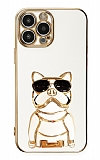 Eiroo iPhone 12 Pro Max Bulldog Standlı Beyaz Silikon Kılıf