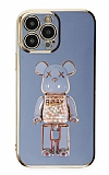 Eiroo iPhone 12 Pro Max Candy Bear Standlı Mavi Silikon Kılıf