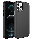 Eiroo iPhone 12 Pro Max Metal Çerçeveli Siyah Rubber Kılıf