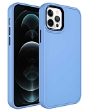 Eiroo iPhone 12 Pro Max Metal Çerçeveli Açık Mavi Rubber Kılıf