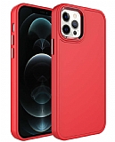 Eiroo iPhone 12 Pro Max Metal Çerçeveli Kırmızı Rubber Kılıf