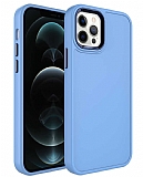 Eiroo iPhone 12 Pro Metal Çerçeveli Açık Mavi Rubber Kılıf