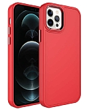 Eiroo iPhone 12 Pro Metal Çerçeveli Kırmızı Rubber Kılıf