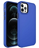 Eiroo iPhone 12 Pro Metal Çerçeveli Mavi Rubber Kılıf