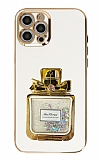 Eiroo iPhone 12 Pro Taşlı Parfüm Standlı Beyaz Silikon Kılıf