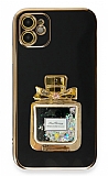 Eiroo iPhone 12 Taşlı Parfüm Standlı Siyah Silikon Kılıf