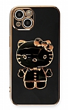 Eiroo iPhone 13 Aynalı Kitty Standlı Siyah Silikon Kılıf