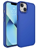 Eiroo iPhone 13 Metal Çerçeveli Mavi Rubber Kılıf