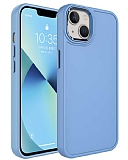 Eiroo iPhone 13 Metal Çerçeveli Açık Mavi Rubber Kılıf