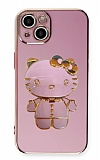 Eiroo iPhone 13 Mini Aynalı Kitty Standlı Mor Silikon Kılıf