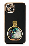 Eiroo iPhone 13 Parfüm Şişesi Standlı Siyah Silikon Kılıf