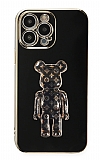 Eiroo iPhone 13 Pro Bearbrick Standlı Siyah Silikon Kılıf