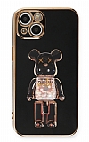 Eiroo iPhone 13 Mini Candy Bear Standlı Siyah Silikon Kılıf