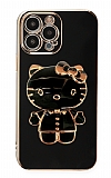 Eiroo iPhone 13 Pro Max Aynalı Kitty Standlı Siyah Silikon Kılıf