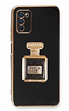Eiroo Samsung Galaxy A03s Aynal Parfm Standl Siyah Silikon Klf