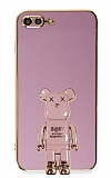 Eiroo iPhone 7 Plus / 8 Plus Baby Bear Standlı Mor Silikon Kılıf