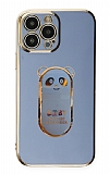 Eiroo iPhone 13 Pro Max Baby Panda Standlı Mavi Silikon Kılıf