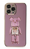 Eiroo iPhone 13 Pro Max Candy Bear Standlı Mor Silikon Kılıf